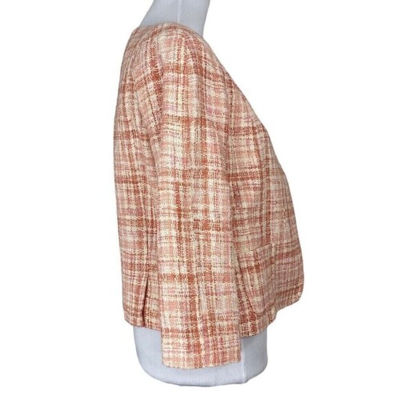 Talbots Women's Y2K Pink Gracie Collarless Plaid Tweed Career Blazer‎ 6/C36 - Picture 2 of 11